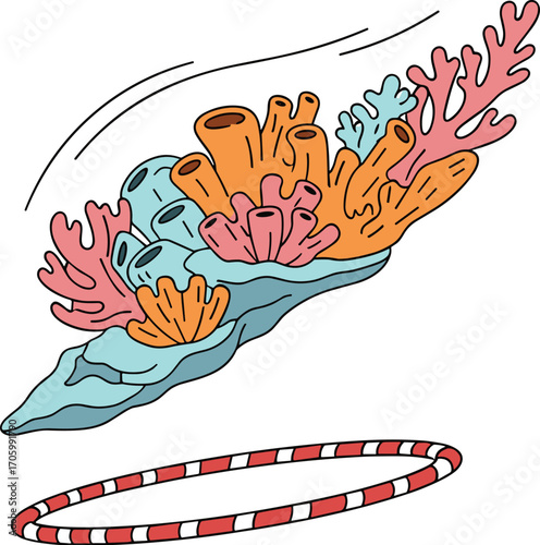 Coral reef passing through hula hoop cartoon illustration