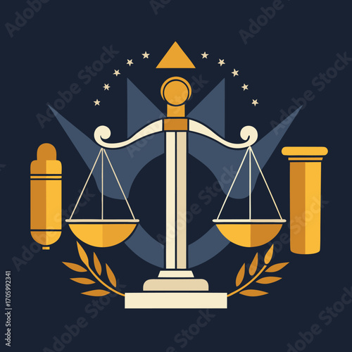 Modern minimalist law firm branding elements with clean typography and geometric shapes