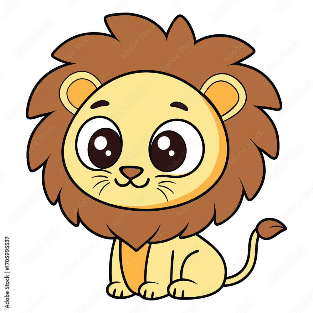 Obraz premium Cute cartoon lion on white background
