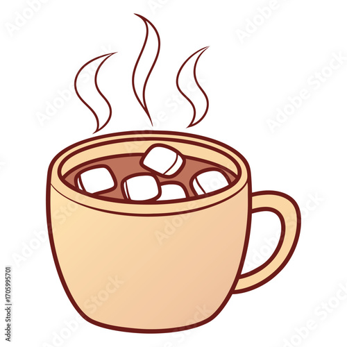 Hot chocolate mug with marshmallows on white background