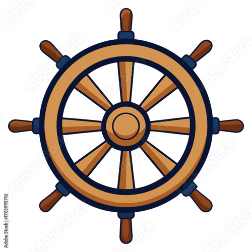 Ship wheel in flat style isolated on white background