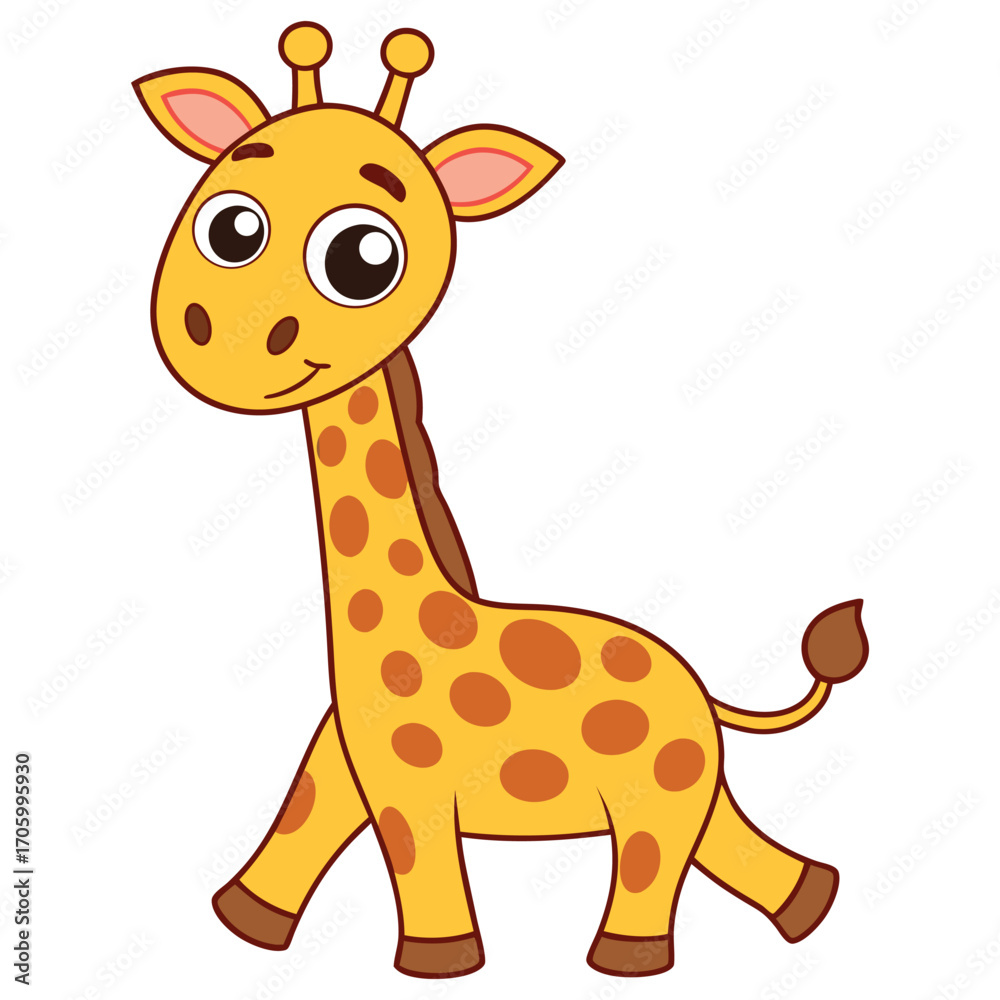 Fototapeta premium Cute giraffe walking on white background