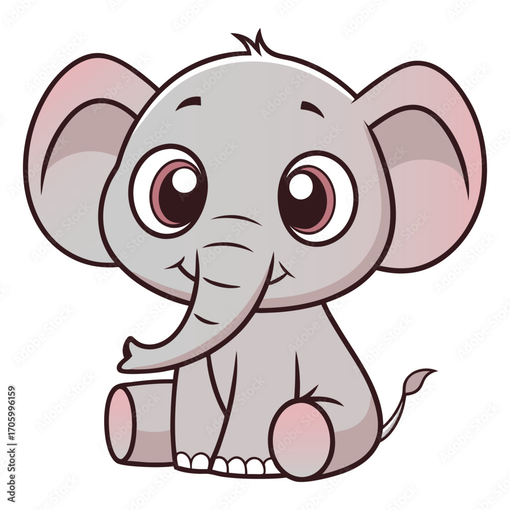 Obraz premium Cute cartoon baby elephant on white background