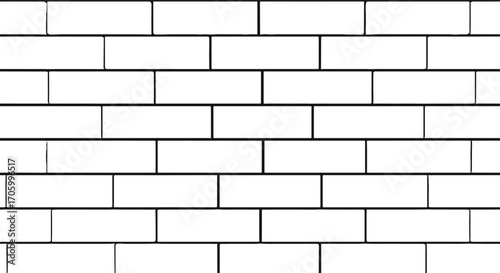 Rectangular tile pattern vector illustration featuring staggered brick layout with uniform spacing and grout lines in black-and-white designRectangular tile pattern vector illustration featuring stagg