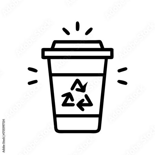 Recyclable coffee cup with recycling symbol, minimalistic vector design