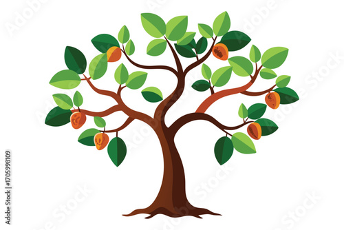 Stylized Tree with Fruits a Symbol of Growth and Abundance Representing Nature's Bounty with Vivid Colors and Clean Lines