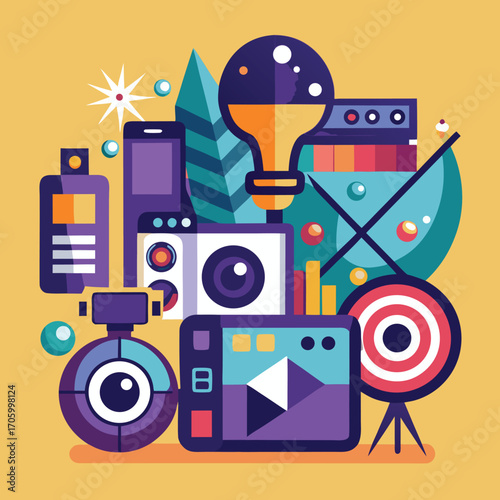 Modern photography studio branding elements with creative graphic design and color palette