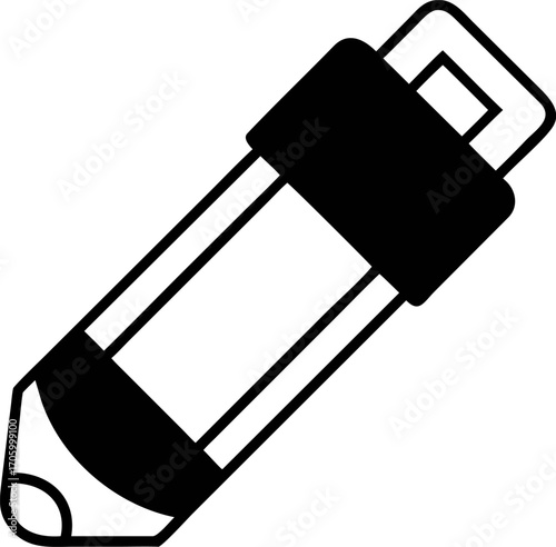 Simple yet effective black and white line art icon of a classic pencil with an attached eraser, representing learning, drawing, and office supplies