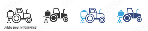 crop sprayer tractor icon set in outline and flat style , vector illustration. 