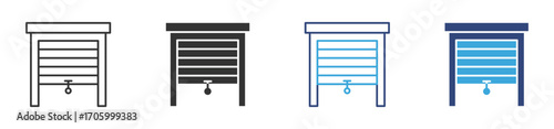 shutter door icon set in outline and flat style , vector illustration.