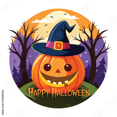 A cheerful jack o lantern with a wide friendly smile