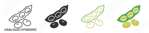  Soybean icon set in outline and flat style , vector illustration.