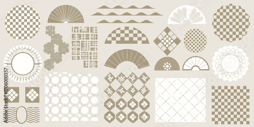 Collection of japanese inspired geometric patterns and motifs in neutral earth tones