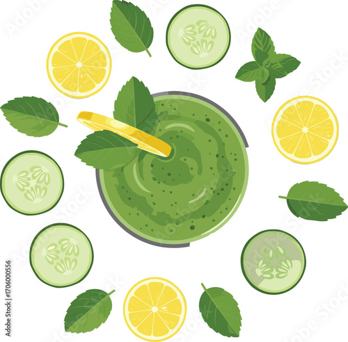 Detox Smoothie Flat Lay with Fresh Ingredients Vector