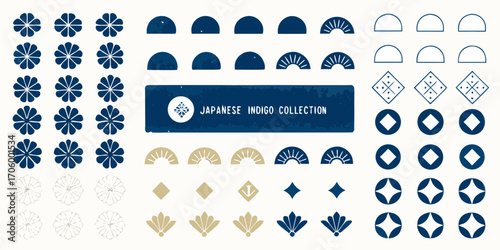 Collection of japanese indigo patterns and motifs in various shapes and designs