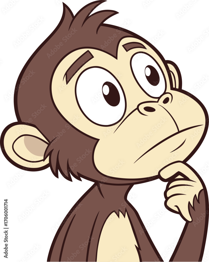 Obraz premium Cartoon Monkey Thinking – Cute Animal Illustration