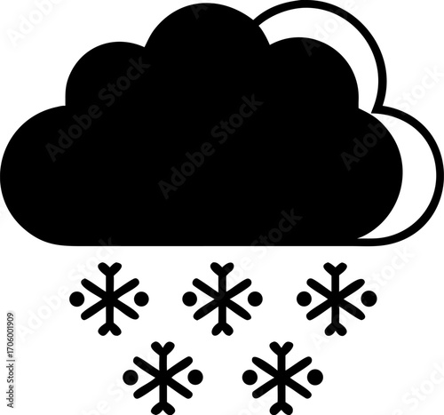 Bold monochrome glyph of a snowing cloud, a versatile digital asset and weather symbol representing winter, cold, and heavy snowfall