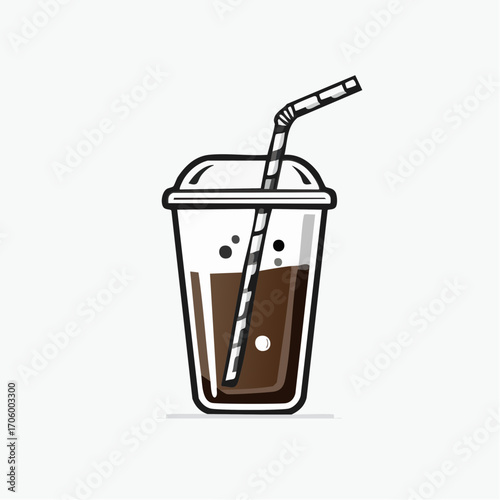 Iced Coffee Drink in Disposable Cup with Straw - Refreshing Beverage Illustration