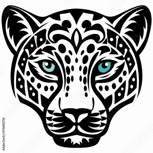 Wallpaper Mural Stylized Aztec Jaguar Head Illustration with Tribal Patterns and Intense Blue Eyes Torontodigital.ca