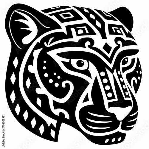 Wallpaper Mural Dynamic Jaguar Head Illustration Featuring Intricate Geometric Patterns and Tribal Art Elements Torontodigital.ca
