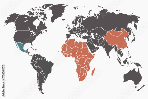 world map on black background