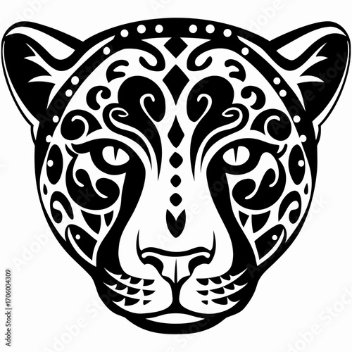 Wallpaper Mural Striking Ornate Big Cat Head Illustration with Intricate Tribal Patterns Torontodigital.ca