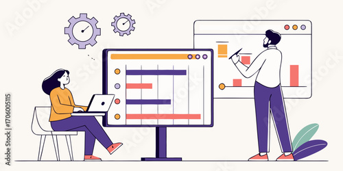 Project tracking and workflow optimisation tool. A professional analysing schedules, following progress, and directing tasks using a strategic dashboard.