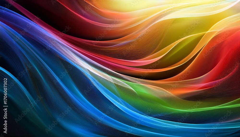 Fototapeta premium A Colorful Abstract Image With Smooth Flowing Waves Of Blue Green Red And Yellow Creating A Soft And Dreamy Visual Blend Of Light And Motion
