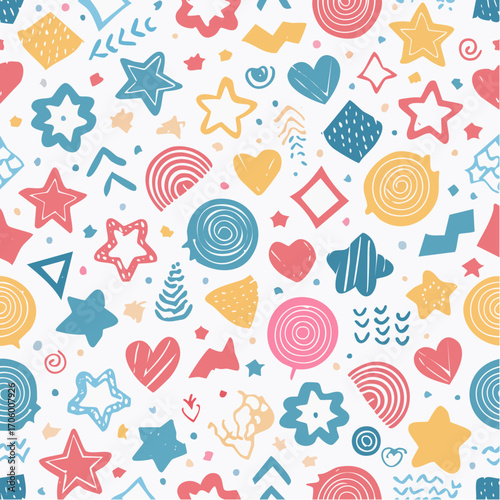 Cheerful spacet hemed pattern with planets stars and hearts
2
