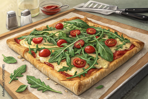 pizza with tomatoes and basil