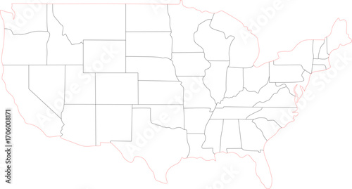 United States Outline Map with State Borders in Red and Black Minimalist Style