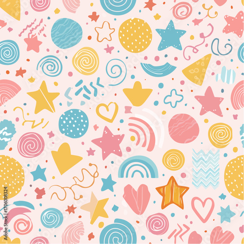 Cheerful spacet hemed pattern with planets stars and hearts
1