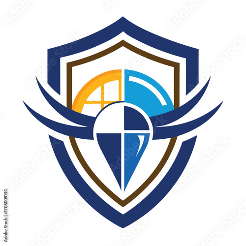 Modern abstract geometric insurance company logo design with clean lines and professional branding elements