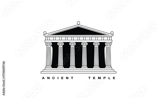 Minimalist Illustration of an Ancient Temple: A Classic Architectural Design with Columns and a Pediment, Perfect for Historical or Cultural Projects.