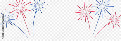 Vector red and blue fireworks png. Simple fireworks with sparks on transparent background. Christmas holiday background.