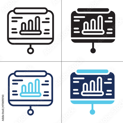 Presentation icon set multiple style collection. Style Include outline, solid, dual tone. Vector illustration