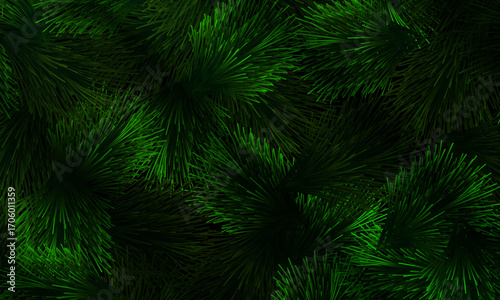 Green pine needles pattern on dark background. abstract botanical illustration.