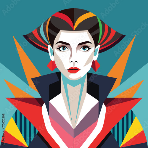 Avant garde abstract fashion art design with bold geometric shapes and vibrant color contrasts