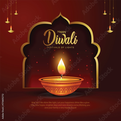 Indian festival of lights Happy Diwali, holiday Background, Diwali celebration greeting card, abstract vector illustration design.