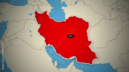 Map of iran highlighted in red with a small marker indicating a location