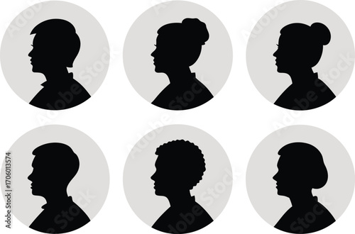 Diverse Silhouette Profile Portraits in Circles people