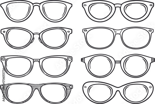 Eyeglass Frame Styles Hand Drawn Outlines eyeglasses