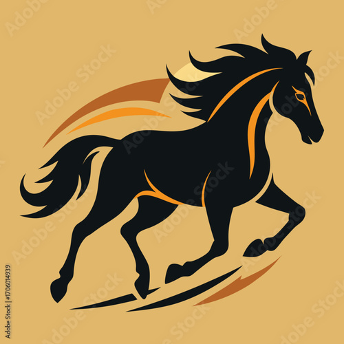 Dynamic silhouette of a horse in full stride captured in a powerful running pose ideal for equestrian themes