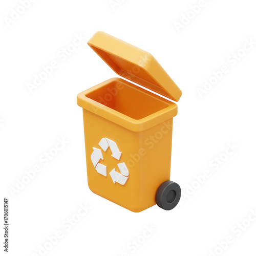 3d render of an open orange recycling bin isolated on transparent background