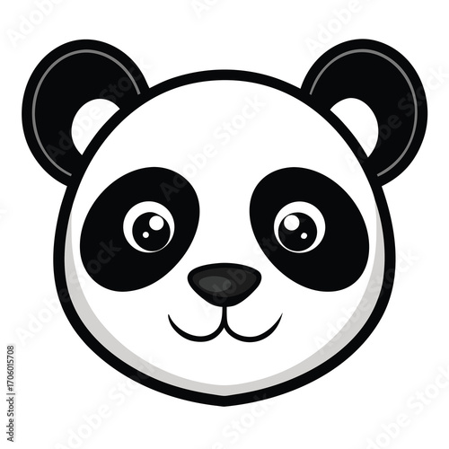 Charming black and white panda face illustration with a playful expression
