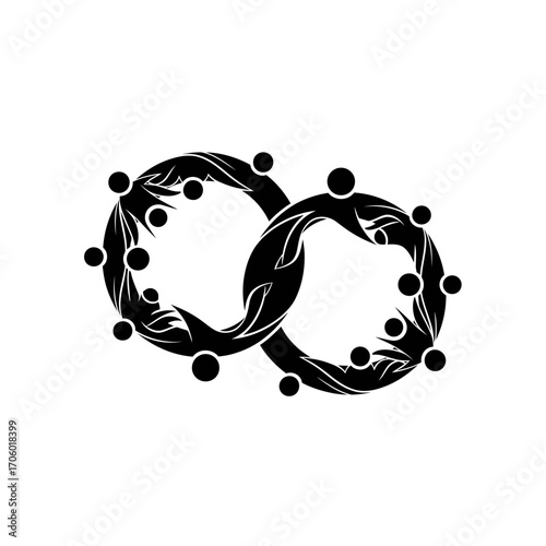 Vector art of infinity symbol with people holding hands, representing unity, community, and eternal connection