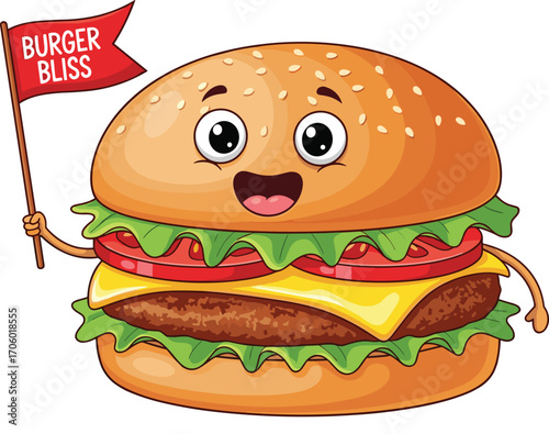 Cute Cheeseburger Character with Smiling Face Vector