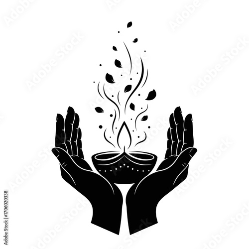 Vector art of hands holding diya, symbolizing hope, light, and prosperity, perfect for diwali and spiritual themes