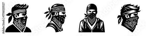 Modern Minimalist Man Wearing Bandana Icon, Flat Silhouette of a Casual Figure Vector for Streetwear Illustration Design
