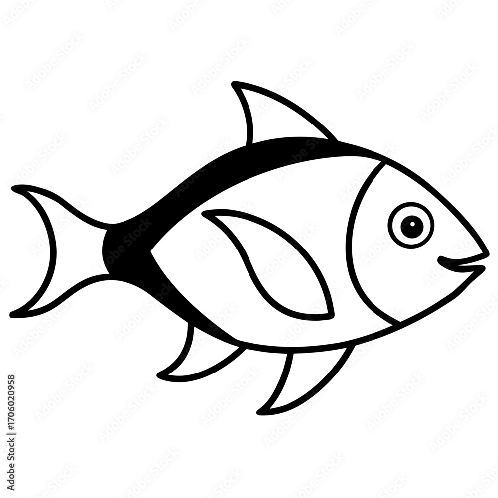 Obraz premium Simple cartoon fish illustration with bold black outlines and a distinctive silhouette style